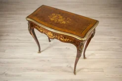 Clearance Pamono 19th Century Inlaid Card Table Lined with Green Fabric