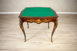 Clearance Pamono 19th Century Inlaid Card Table Lined with Green Fabric