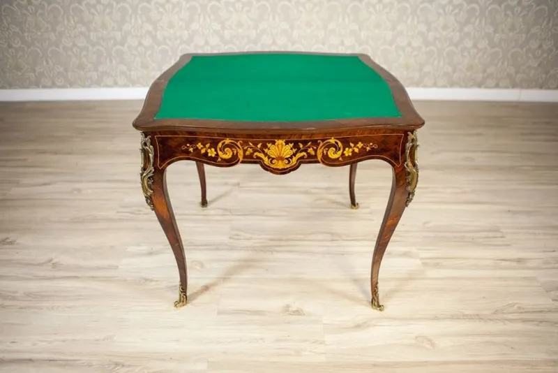 Clearance Pamono 19th Century Inlaid Card Table Lined with Green Fabric