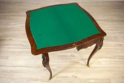 Clearance Pamono 19th Century Inlaid Card Table Lined with Green Fabric