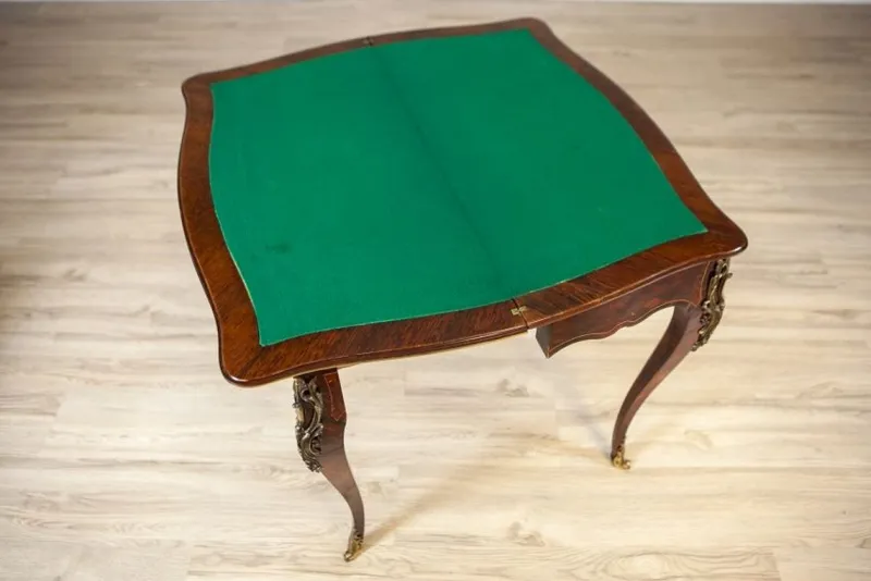Clearance Pamono 19th Century Inlaid Card Table Lined with Green Fabric
