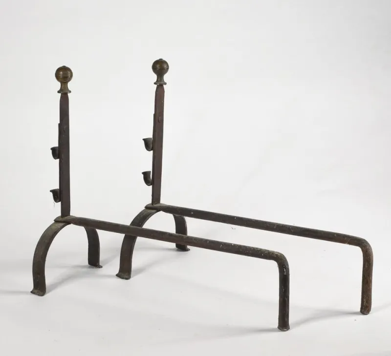 Online Pamono 19th Century Iron Fireplace Andirons, Set of 2
