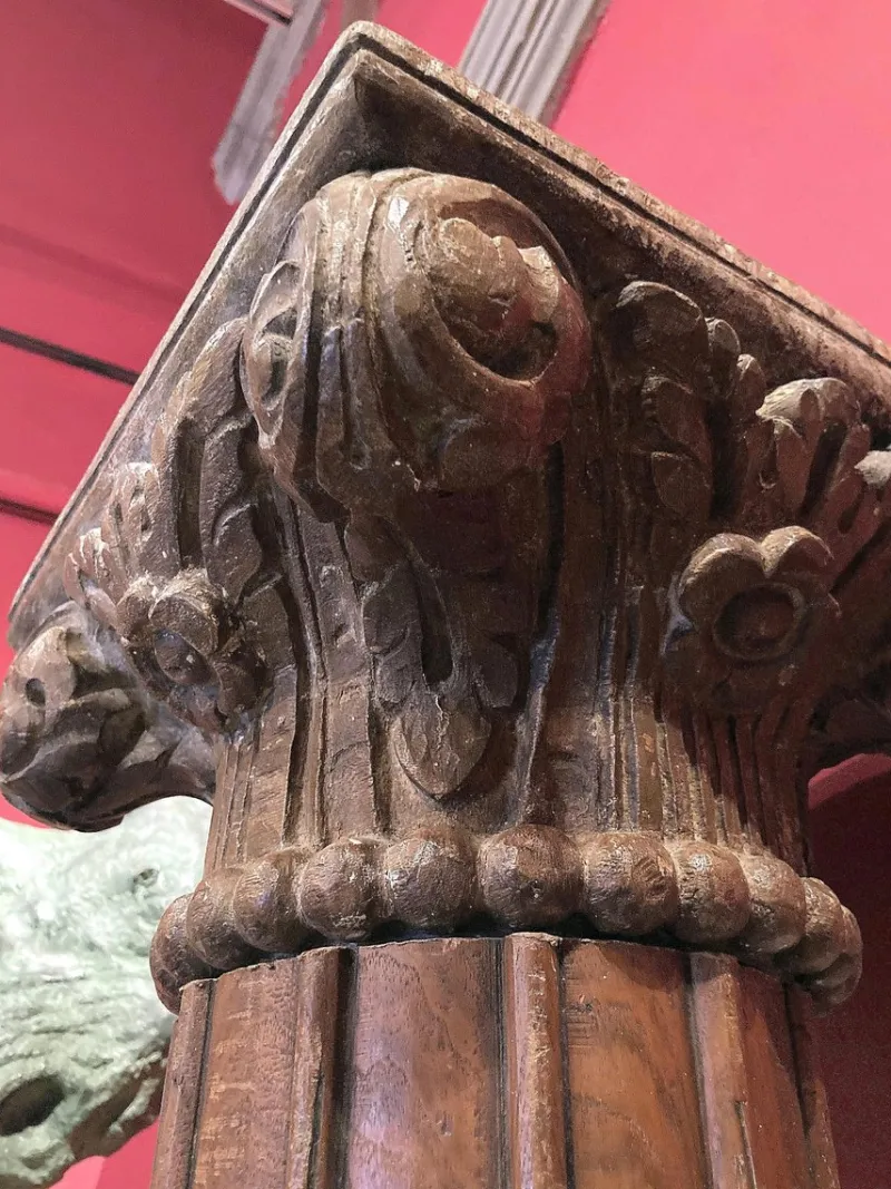 Pamono 19th Century Italian Architectural Corinthian Wood Columns on Sandstone Plinths, Set of 2> Pedestals And Columns
