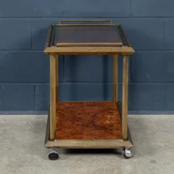 New Pamono 20th Century Italian Brass & Burr Walnut Drinks Trolley, 1970s