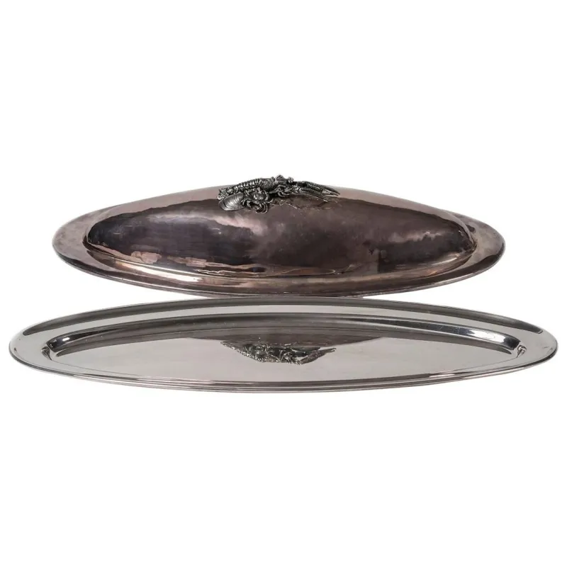 Pamono 19th Century Italian Handmade Silver-Plated Fish Tray from Cassetti> Trays