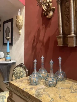 Pamono 18th Century Italian Murano Clear Glass and Blue Trimmed Blown Glass Bottle><noscript><img width=