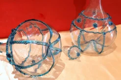 Pamono 18th Century Italian Murano Clear Glass and Blue Trimmed Blown Glass Bottle><noscript><img width=