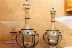 Pamono 18th Century Italian Murano Clear Glass and Blue Trimmed Blown Glass Bottle><noscript><img width=