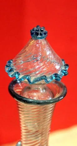 Pamono 18th Century Italian Murano Clear Glass and Blue Trimmed Blown Glass Bottle><noscript><img width=