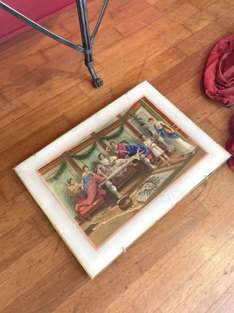 Pamono 19th Century Italian Oil on Alabaster Painting Pompeian Interior Scene in Ormolu> Old Masters