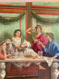Pamono 19th Century Italian Oil on Alabaster Painting Pompeian Interior Scene in Ormolu><noscript><img width=