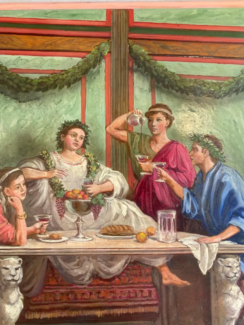 Pamono 19th Century Italian Oil on Alabaster Painting Pompeian Interior Scene in Ormolu> Old Masters