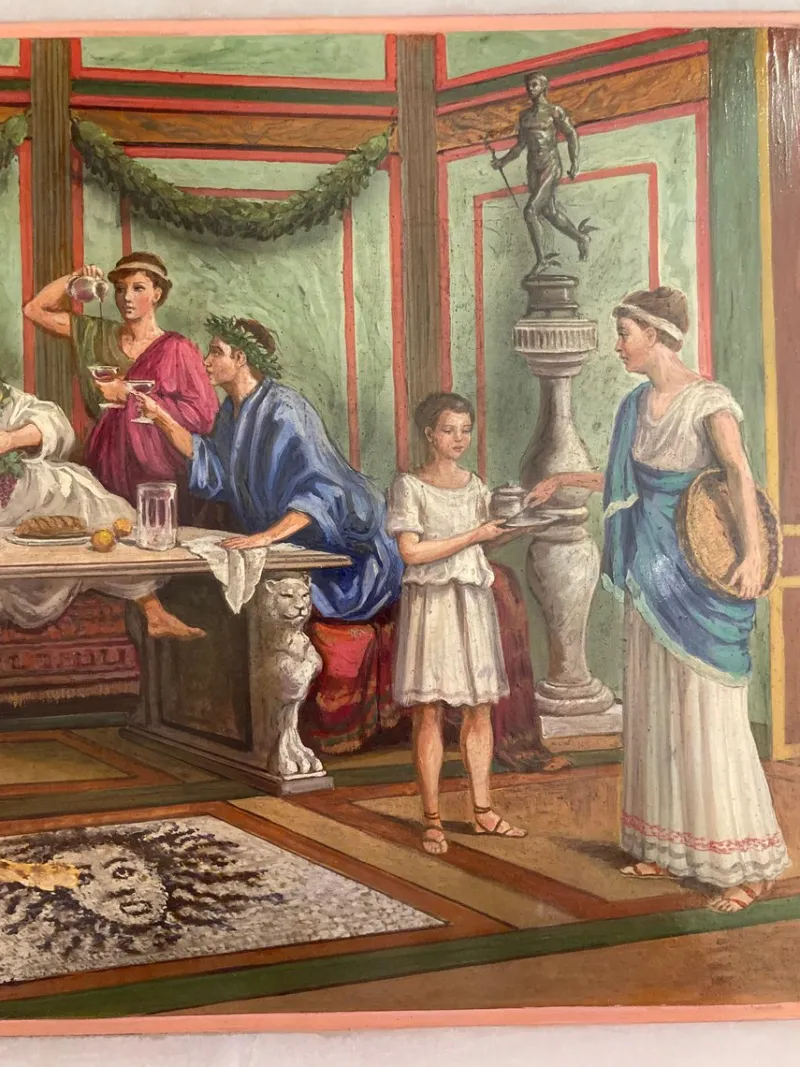 Pamono 19th Century Italian Oil on Alabaster Painting Pompeian Interior Scene in Ormolu> Old Masters