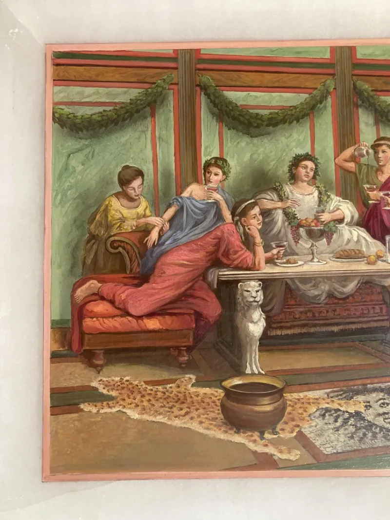 Pamono 19th Century Italian Oil on Alabaster Painting Pompeian Interior Scene in Ormolu> Old Masters