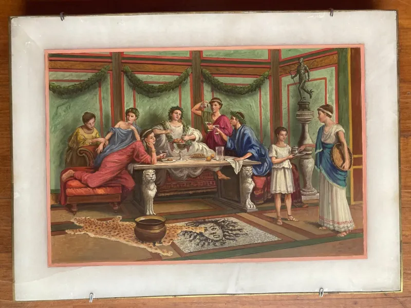 Pamono 19th Century Italian Oil on Alabaster Painting Pompeian Interior Scene in Ormolu> Old Masters