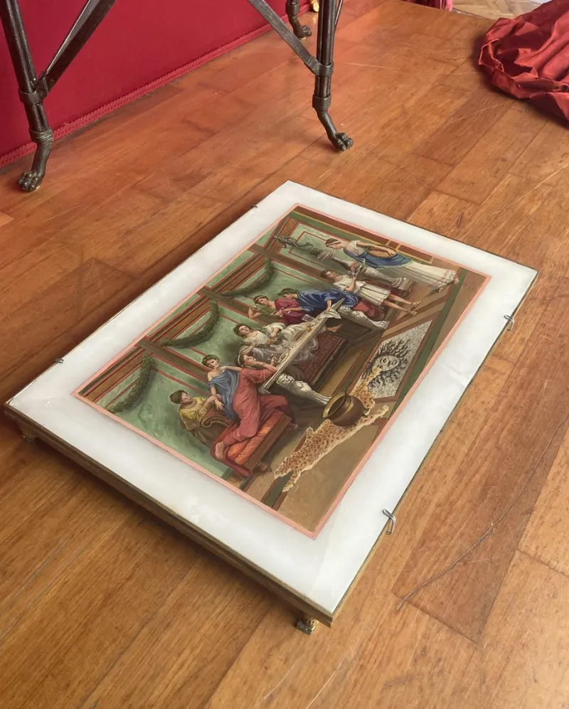 Pamono 19th Century Italian Oil on Alabaster Painting Pompeian Interior Scene in Ormolu> Old Masters