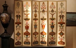 Pamono 19th Century Italian Six-Panel Painted Wood Folding Screen in Gilt Bronze Frame