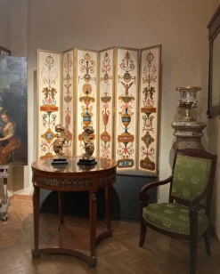 Pamono 19th Century Italian Six-Panel Painted Wood Folding Screen in Gilt Bronze Frame