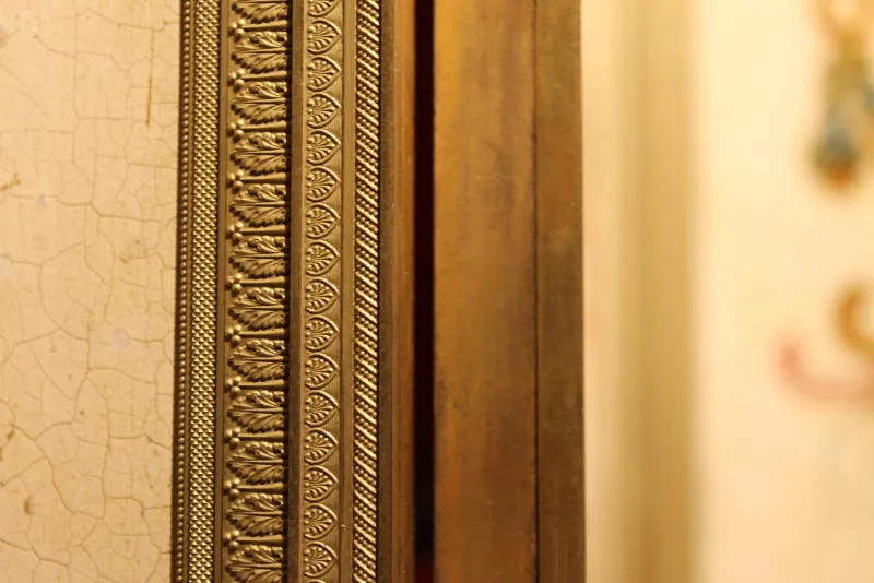 Pamono 19th Century Italian Six-Panel Painted Wood Folding Screen in Gilt Bronze Frame