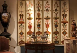 Pamono 19th Century Italian Six-Panel Painted Wood Folding Screen in Gilt Bronze Frame