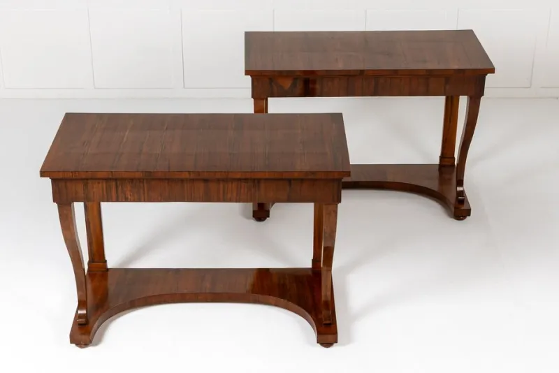 Pamono 19th Century Italian Walnut Console Tables, Set of 2