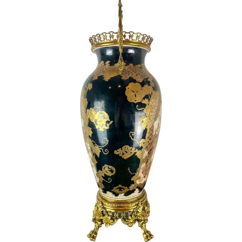 Pamono 19th Century Japan Satsuma Porcelain Vase and Golden Metal, 1870s> Vases