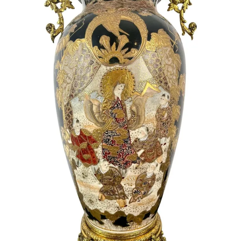 Pamono 19th Century Japan Satsuma Porcelain Vase and Golden Metal, 1870s> Vases