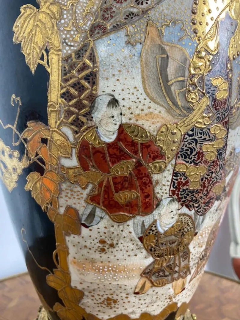 Pamono 19th Century Japan Satsuma Porcelain Vase and Golden Metal, 1870s> Vases
