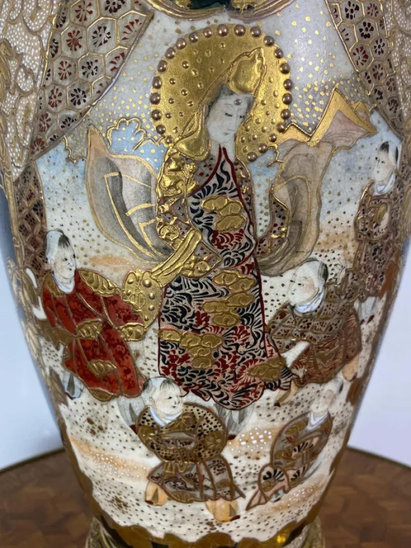 Pamono 19th Century Japan Satsuma Porcelain Vase and Golden Metal, 1870s> Vases