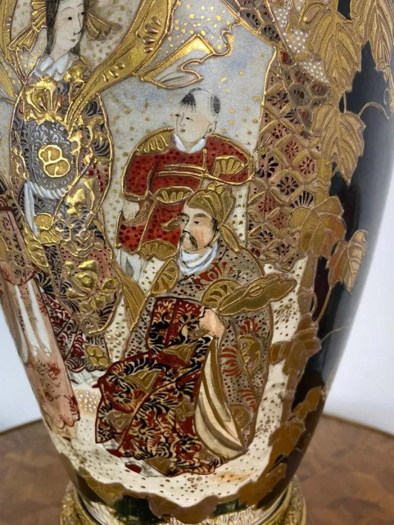 Pamono 19th Century Japan Satsuma Porcelain Vase and Golden Metal, 1870s> Vases