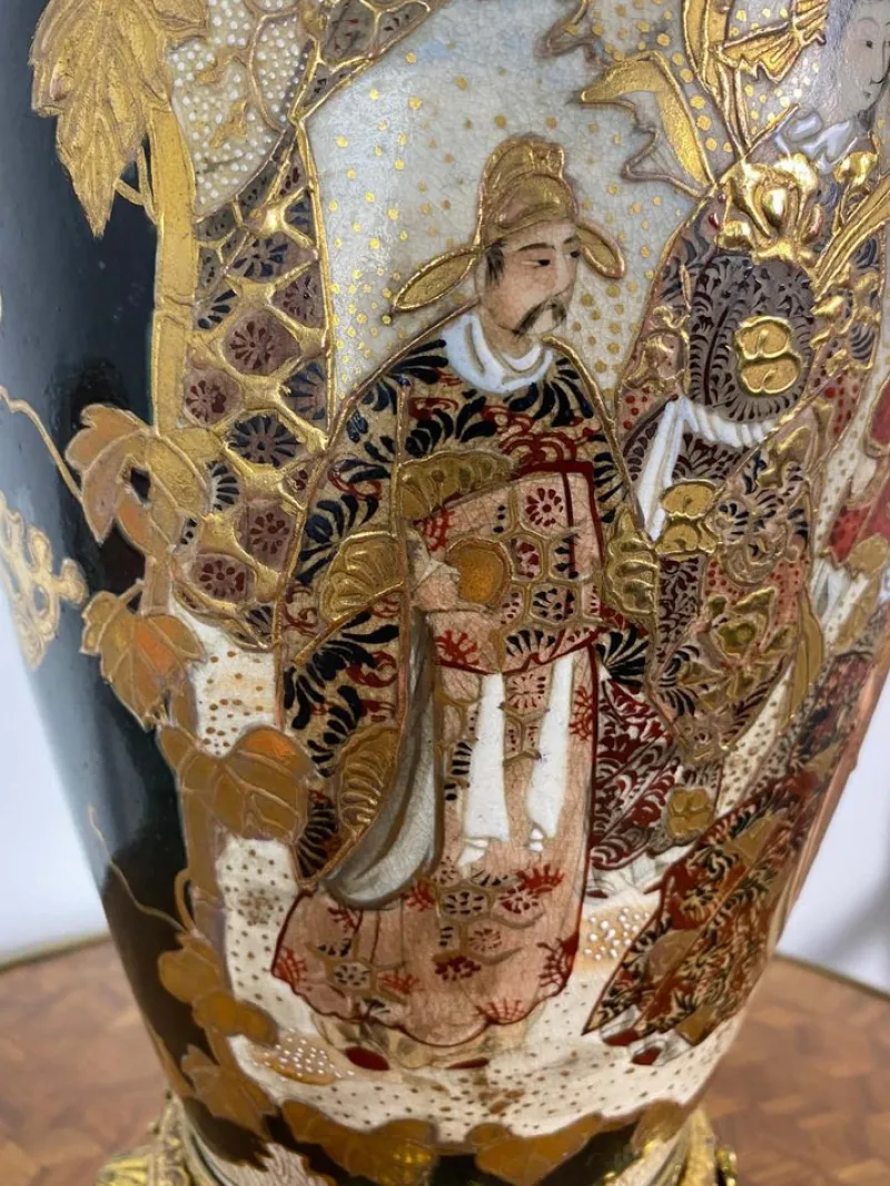 Pamono 19th Century Japan Satsuma Porcelain Vase and Golden Metal, 1870s> Vases