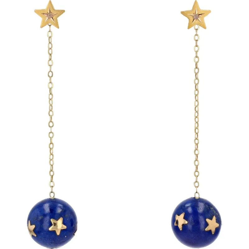 Pamono 20th Century Lapis-Lazuli Ball, Diamond and 18 Karat Yellow Gold Dangle Star Earrings> Earrings