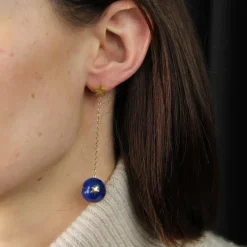 Pamono 20th Century Lapis-Lazuli Ball, Diamond and 18 Karat Yellow Gold Dangle Star Earrings> Earrings