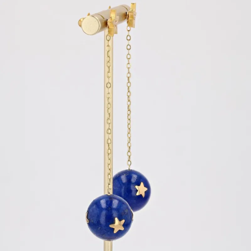 Pamono 20th Century Lapis-Lazuli Ball, Diamond and 18 Karat Yellow Gold Dangle Star Earrings> Earrings