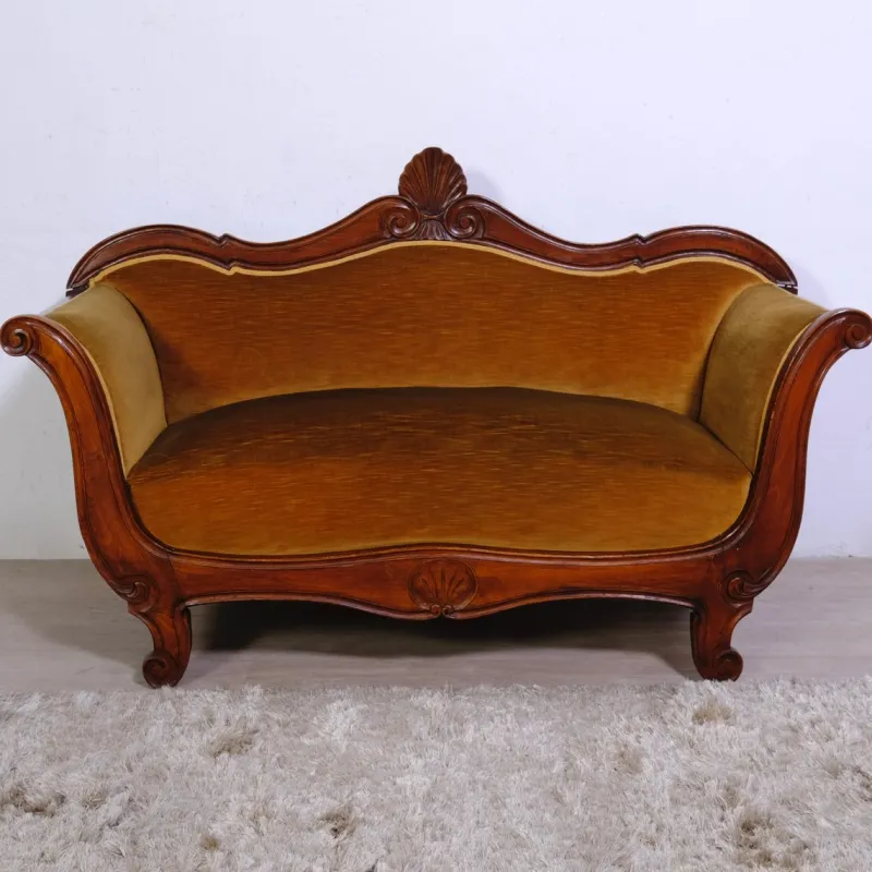 Pamono 19th Century Louis Philippe Boat-Shaped Sofa in Walnut and Velvet> Couches & Sofas
