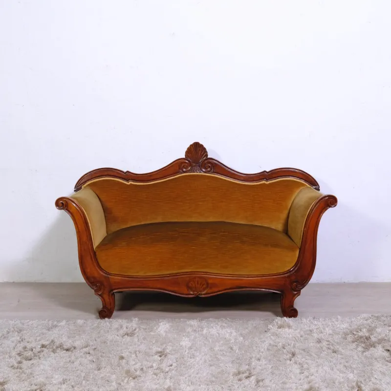Pamono 19th Century Louis Philippe Boat-Shaped Sofa in Walnut and Velvet> Couches & Sofas