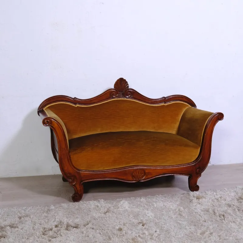 Pamono 19th Century Louis Philippe Boat-Shaped Sofa in Walnut and Velvet> Couches & Sofas