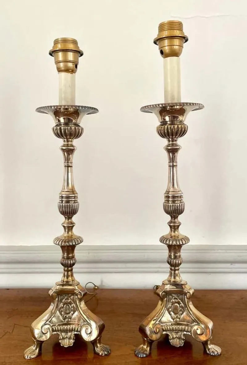 Pamono 19th Century Louis XIV Church Altar Candleholders in Silver Metal, Set of 2> Candleholders