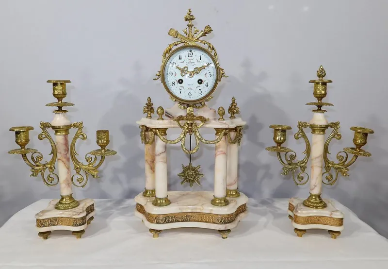 Clearance Pamono 19th Century Louis XVI Style Marble and Bronze Chimney Clocks, Set of 3