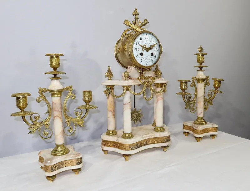 Clearance Pamono 19th Century Louis XVI Style Marble and Bronze Chimney Clocks, Set of 3
