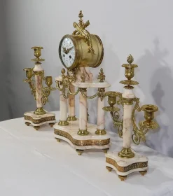Clearance Pamono 19th Century Louis XVI Style Marble and Bronze Chimney Clocks, Set of 3
