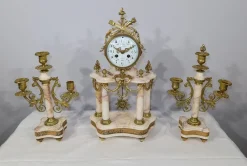 Clearance Pamono 19th Century Louis XVI Style Marble and Bronze Chimney Clocks, Set of 3