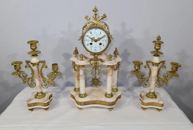 Clearance Pamono 19th Century Louis XVI Style Marble and Bronze Chimney Clocks, Set of 3