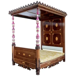 New Pamono 19th Century Mahogany and Porcelain 4 Poster Bed