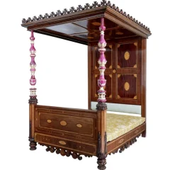 New Pamono 19th Century Mahogany and Porcelain 4 Poster Bed