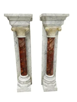 Pamono 19th Century Marble Half Wall Mounted Columns, Set of 2> Pedestals And Columns