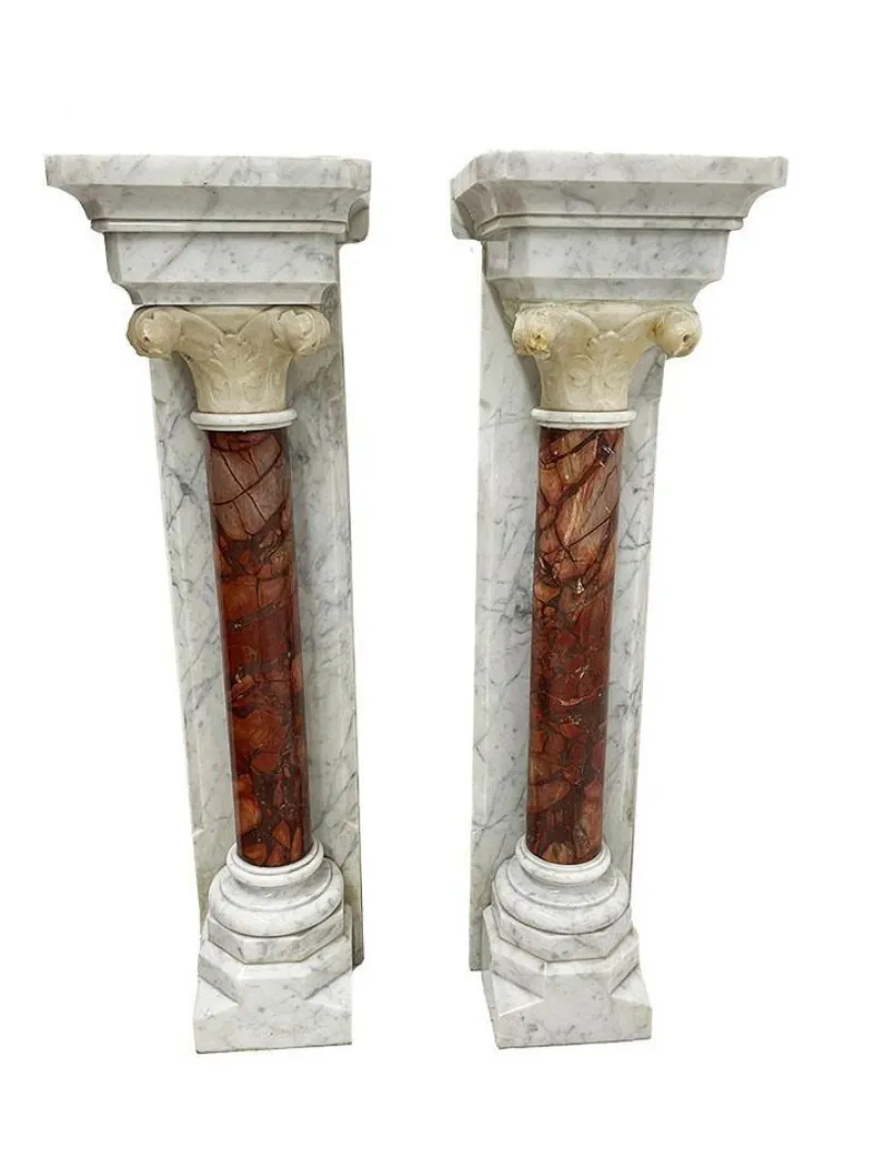 Pamono 19th Century Marble Half Wall Mounted Columns, Set of 2> Pedestals And Columns