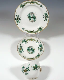 Pamono 20th Century Meissen Coffee Set with Dragon in Green & Gold, 1980s, Set of 22><noscript><img width=