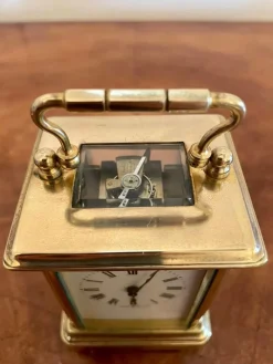Pamono 19th Century Miniature Brass 8-Day Carriage Clock with Travelling Case, Set of 2><noscript><img width=
