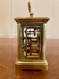 Pamono 19th Century Miniature Brass 8-Day Carriage Clock with Travelling Case, Set of 2><noscript><img width=